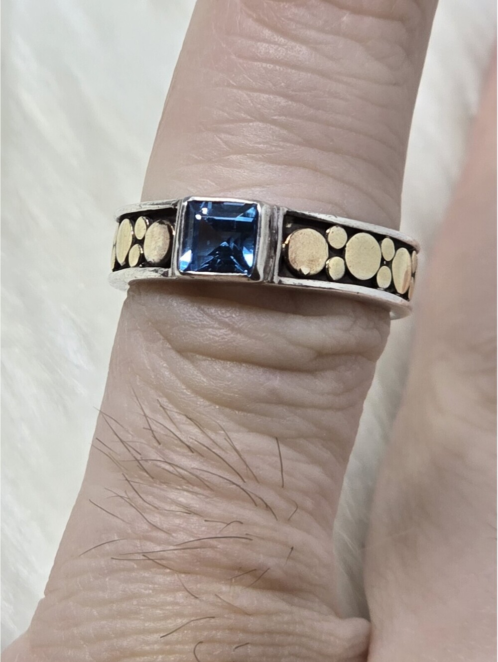 John Hardy 18K Gold 925 Blue Topaz Dot Ring Sz 6